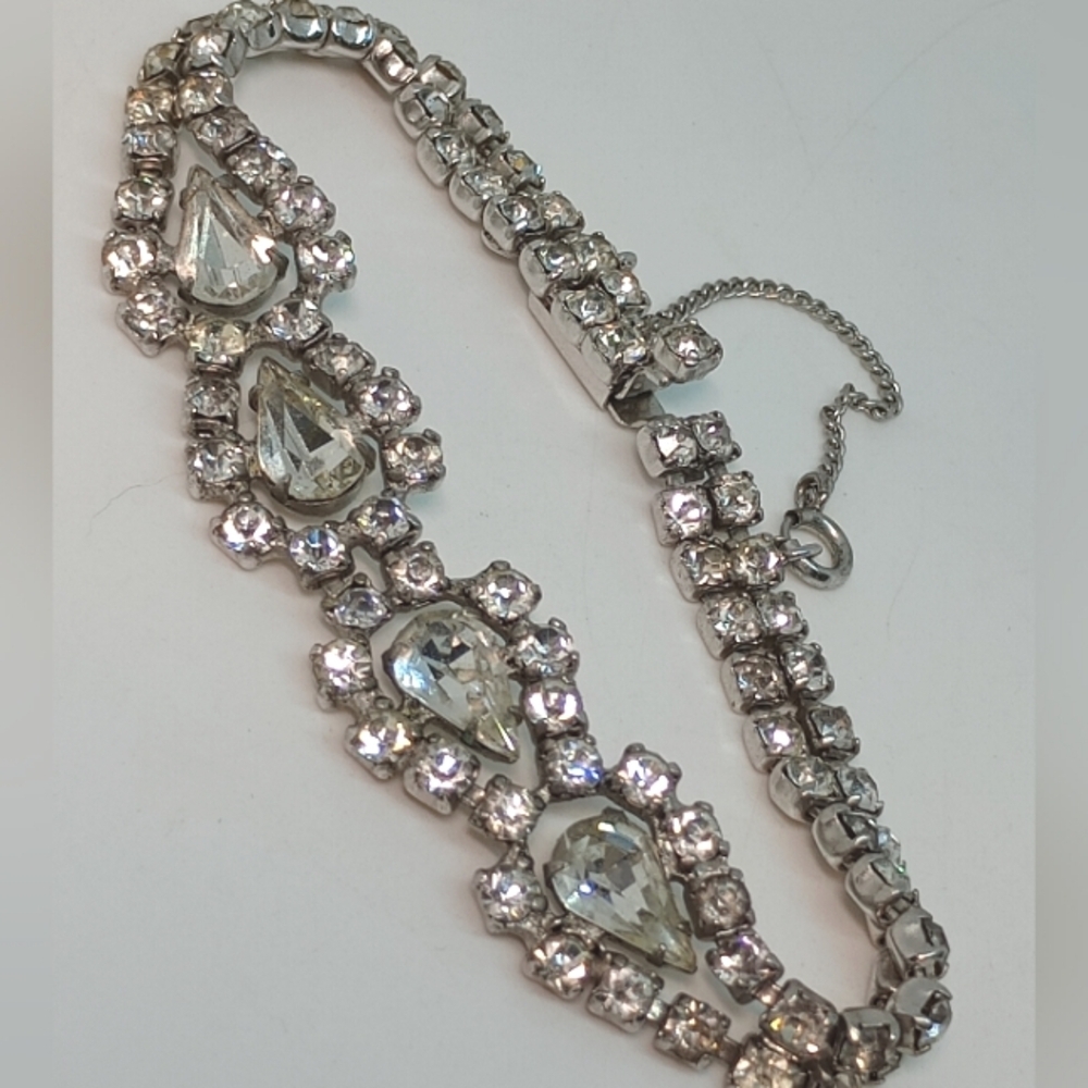 Vintage Kramer 925 Safety Chain Clasp Rhinestones Bracelet 32$